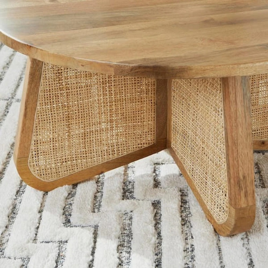 Rustic Mango Solid Wooden Coffee Table in Cane Honey Finish thumbnail 4
