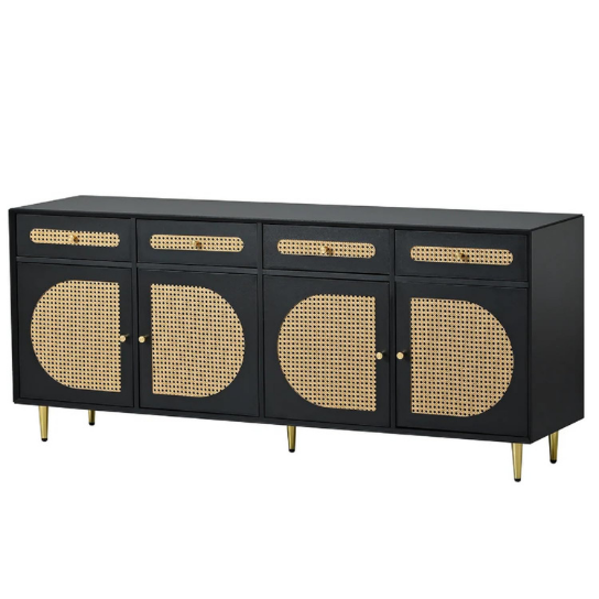 Rustic Mango Solid Wooden TV Cabinet With Cane In Black Finish thumbnail 3