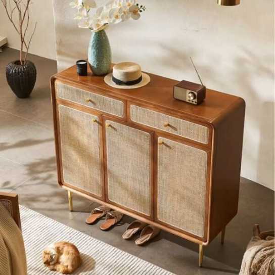 Rustic Mango Solid Wooden Cane Finish Shoe Rack In Honey Finish thumbnail 7
