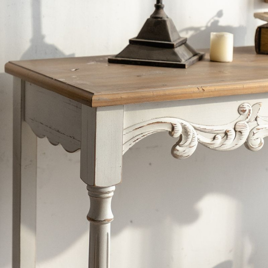 Rustic Mango Indian Console Table with Natural Top With White Finish thumbnail 4