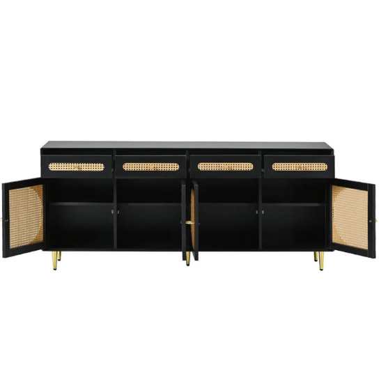 Rustic Mango Solid Wooden TV Cabinet With Cane In Black Finish thumbnail 4