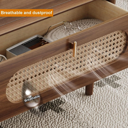Rustic Mango Solid Wooden TV Cabinet With Cane in Honey Finish thumbnail 4