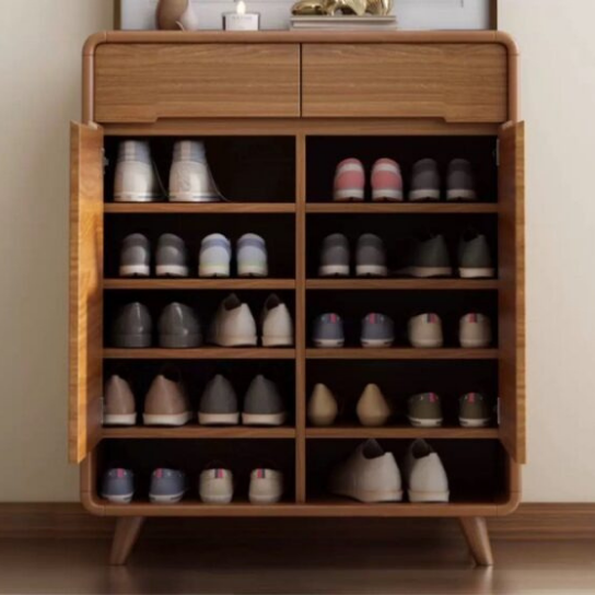 Rustic Mango Solid Wooden  Modern  Style 2 door Shoe Rack  In Honey Finish thumbnail 4