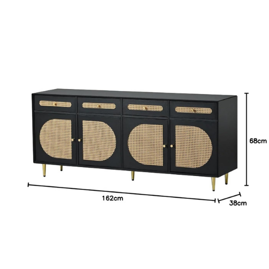 Rustic Mango Solid Wooden TV Cabinet With Cane In Black Finish thumbnail 5