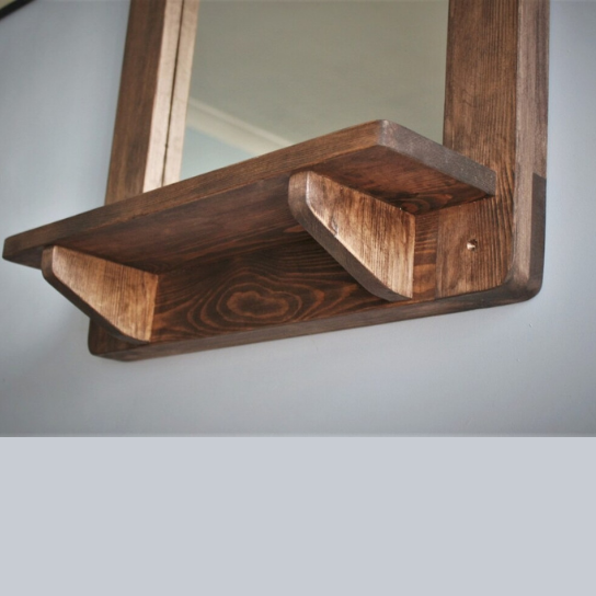 Rustic Mango Solid Wooden Vintage Mirror With Wooden Shelf thumbnail 4