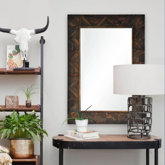 Rustic Mango Solid Wooden Handmade Carving Mirror Frame