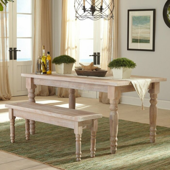 Rustic Mango Solid Wooden Dining Table In Teak Finish thumbnail 4