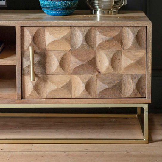 Rustic Mango Modern Design Solid Wooden TV Cabinet With Two Door In Teak Finish thumbnail 4