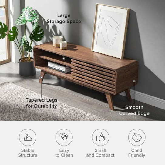 Rustic Mango Solid Wooden TV Cabinet With Open Shelf In Honey Finish thumbnail 2