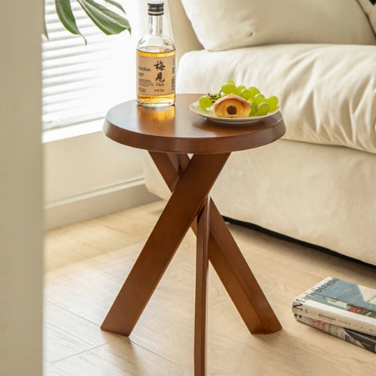 Rustic Mango Solid Wooden Side Table In Cross Legs with Walnut Finish thumbnail 5
