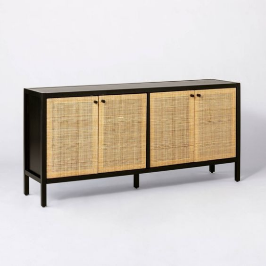 Rustic Mango Solid Wooden Cane Sideboard With Cane + Black Finish