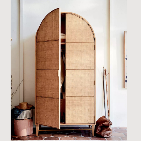 Rustic Mango Wooden Light weight Wardrobe in Honey Cane Finish ( Mango Wood ) thumbnail 8