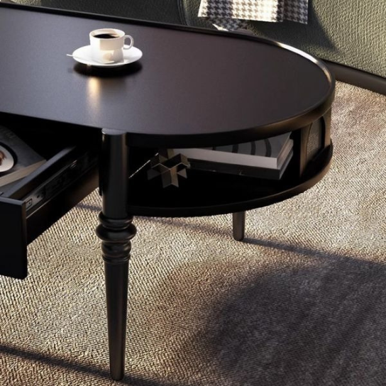Rustic Mango Oval Shape Black Finish Modern Coffee Table for Living Room thumbnail 5