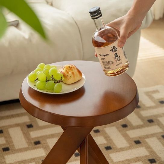 Rustic Mango Solid Wooden Side Table In Cross Legs with Walnut Finish thumbnail 2