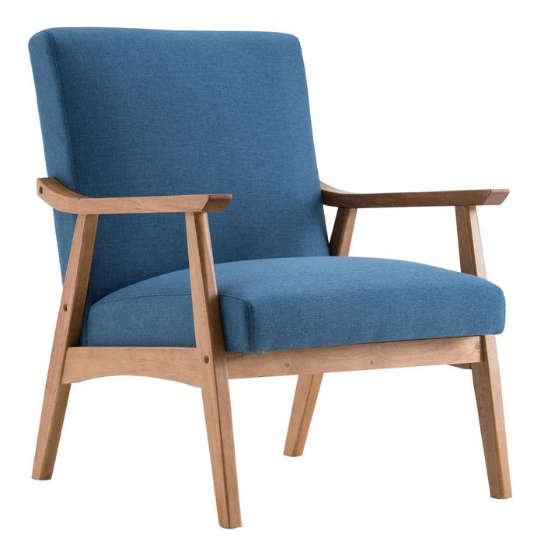 Rustic Mango Solid Wooden Classical Chair In Light Honey Finish With Blue Sitting thumbnail 2