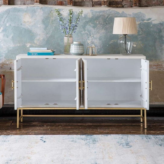 Rustic Mango Solid Wooden Sideboard In White Finish With Golden Wooden Handles thumbnail 5