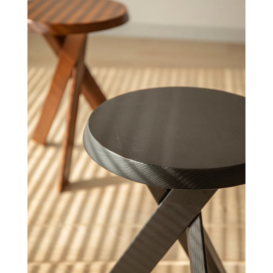 Rustic Mango Solid Wooden Side Table In Cross Legs with Walnut Finish thumbnail 3