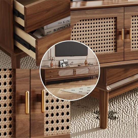 Rustic Mango Solid Wooden TV Cabinet With Cane in Honey Finish thumbnail 5