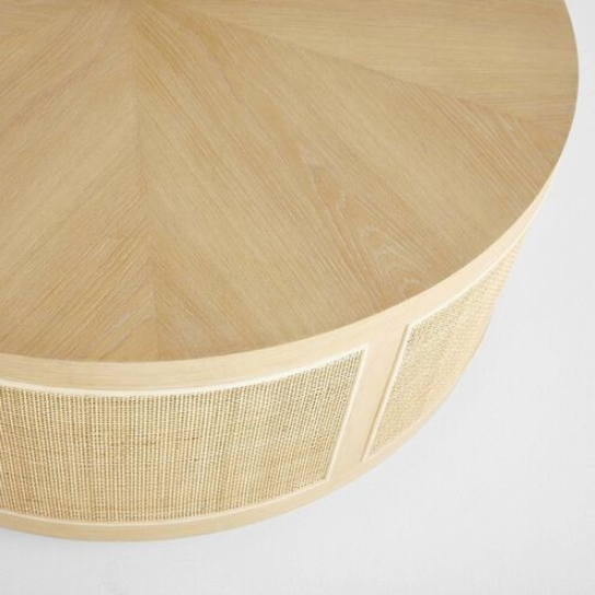 Rustic Mango Round Shape Solid Mango Wood Coffee Table with Cane Natural Finish thumbnail 5
