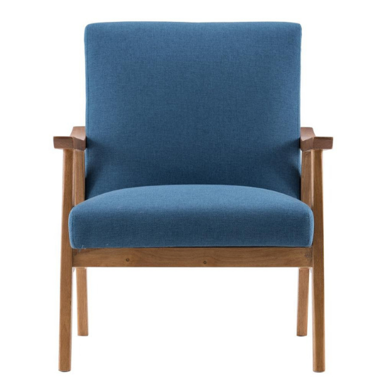 Rustic Mango Solid Wooden Classical Chair In Light Honey Finish With Blue Sitting thumbnail 3