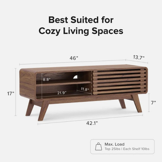 Rustic Mango Solid Wooden TV Cabinet With Open Shelf In Honey Finish thumbnail 6
