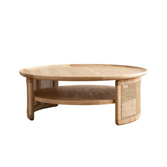 Rustic Mango Modern Round Shape Coffee table with Cane honey Finish thumbnail 5