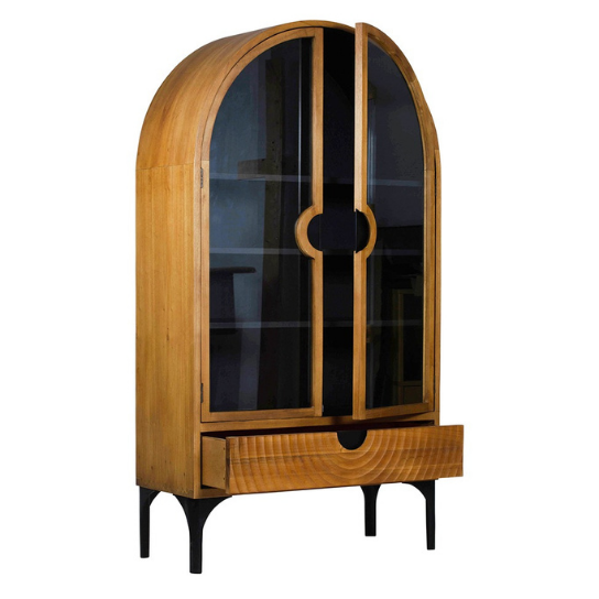 Rustic Mango Wooden Wardrobe With Black + Mirror Light Honey Finish ( Mango Wood ) thumbnail 3