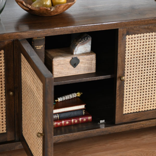 Rustic Mango Solid Wooden TV Cabinet In Dark Honey With Cane Finish thumbnail 3