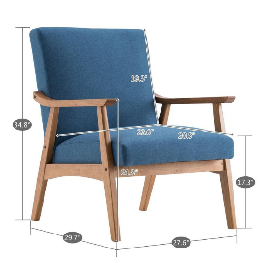 Rustic Mango Solid Wooden Classical Chair In Light Honey Finish With Blue Sitting thumbnail 6