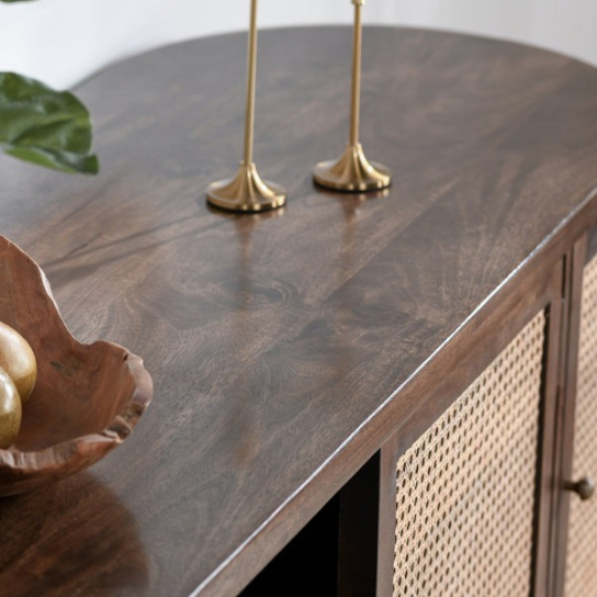 Rustic Mango Solid Wooden TV Cabinet In Dark Honey With Cane Finish thumbnail 4