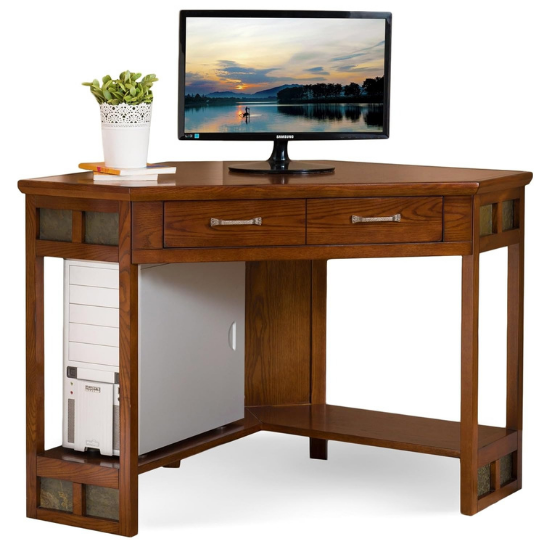 Rustic Mango Solid Wooden Corner Study Table In Honey Finish thumbnail 2