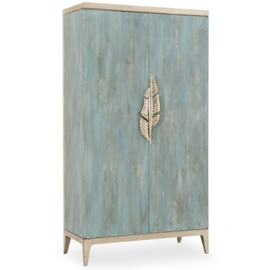 Rustic Mango Modern Style Wardrobe with Iron Handle ( Carving Handle ) In Distress Green + Multicolor thumbnail 3