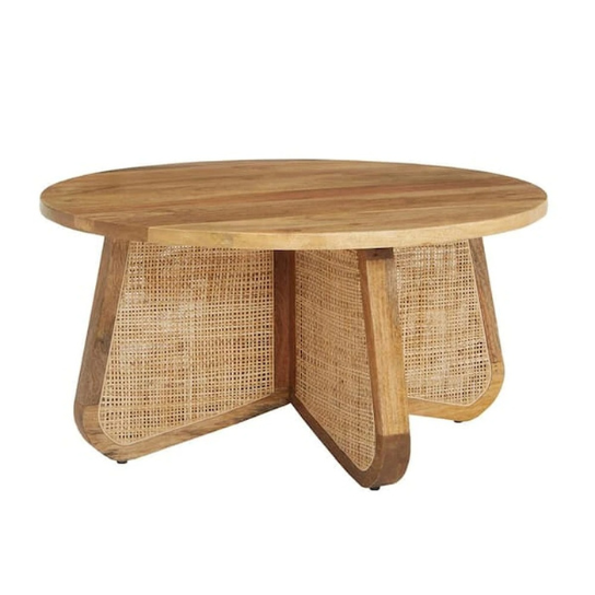 Rustic Mango Solid Wooden Coffee Table in Cane Honey Finish thumbnail 6