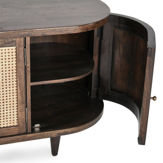 Rustic Mango Solid Wooden TV Cabinet In Dark Honey With Cane Finish thumbnail 8
