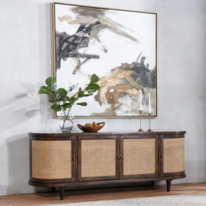 Rustic Mango Solid Wooden TV Cabinet In Dark Honey With Cane Finish