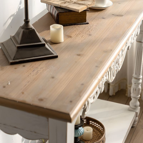 Rustic Mango Indian Console Table with Natural Top With White Finish thumbnail 6