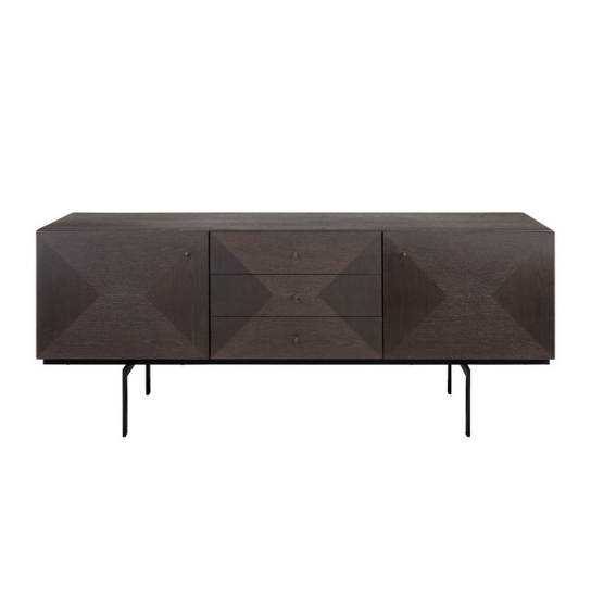 Rustic Mango 3 Door Solid Wooden Sideboard In Dark Walnut Finish