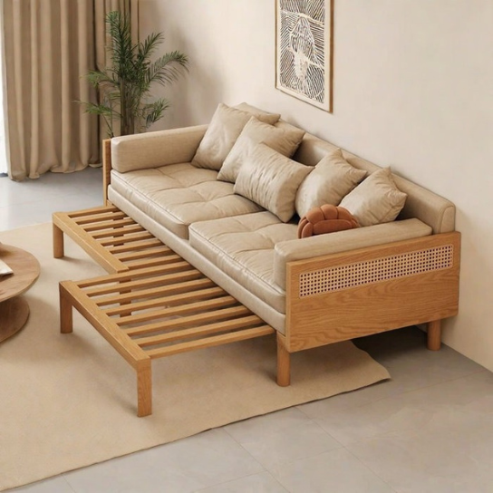 Rustic Mango Solid Wooden Sofa Cum Bed In Natural With Cane Finish thumbnail 6