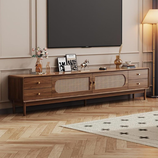 Rustic Mango Solid Wooden TV Cabinet With Cane in Honey Finish thumbnail 6