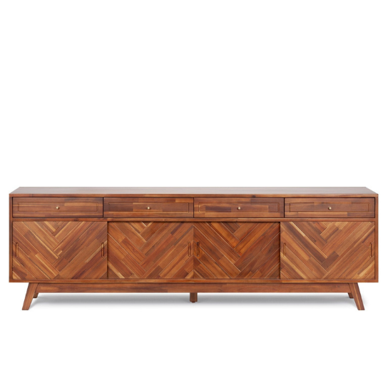Rustic Mango Solid Wooden TV Cabinet In  Carving Style Modern TV Cabinet for Living Room thumbnail 2
