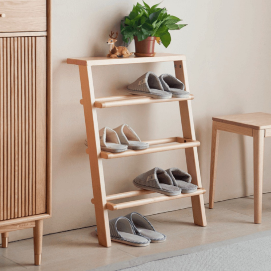 Rustic Mango Solid Wooden Natural Finish Shoe Rack In Open Shelf thumbnail 3