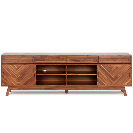Rustic Mango Solid Wooden TV Cabinet In  Carving Style Modern TV Cabinet for Living Room thumbnail 3