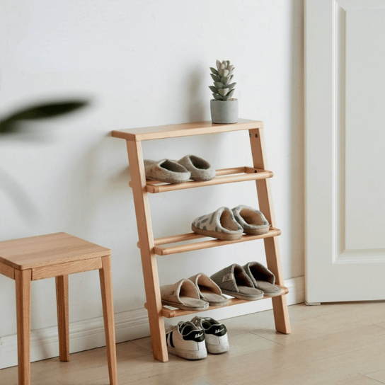 Rustic Mango Solid Wooden Natural Finish Shoe Rack In Open Shelf thumbnail 4