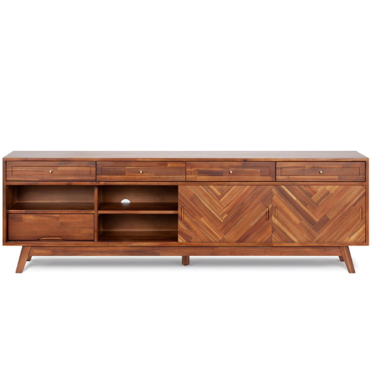 Rustic Mango Solid Wooden TV Cabinet In  Carving Style Modern TV Cabinet for Living Room thumbnail 5