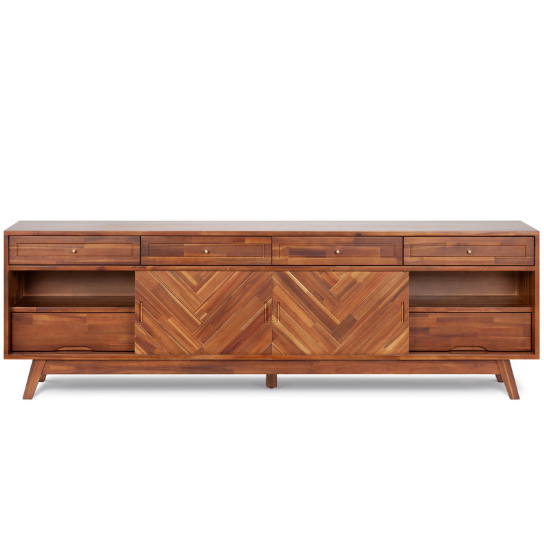 Rustic Mango Solid Wooden TV Cabinet In  Carving Style Modern TV Cabinet for Living Room thumbnail 6