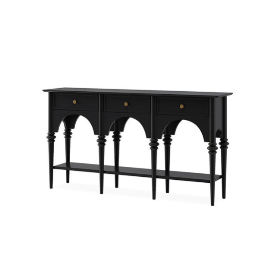 Rustic Mango Solid Wooden Vintage Console Table In Black Finish With 3 Drawers thumbnail 6