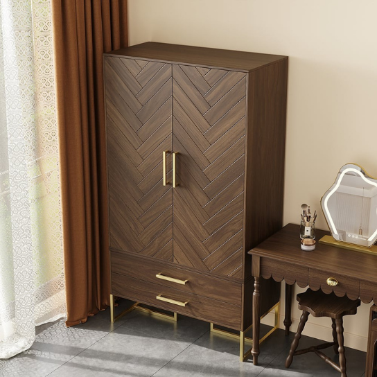 Rustic Mango Modern Exotic Premium Wooden Wardrobe In Honey Finish With Golden Handles thumbnail 3