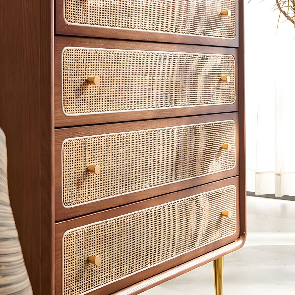 Rustic Mango Solid Wooden Cane Chest of Drawers With Honey Finish thumbnail 5