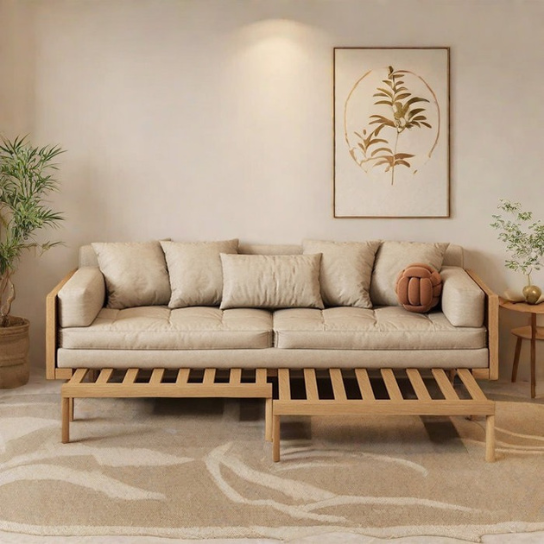 Rustic Mango Solid Wooden Sofa Cum Bed In Natural With Cane Finish thumbnail 7