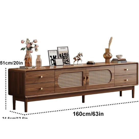 Rustic Mango Solid Wooden TV Cabinet With Cane in Honey Finish thumbnail 7